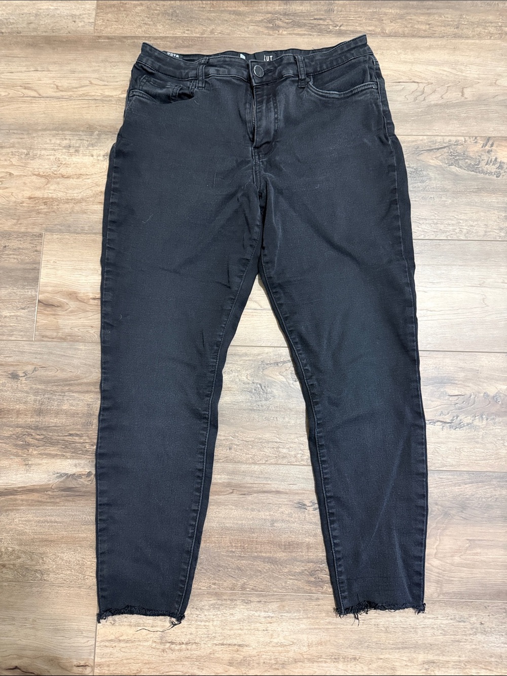Kut from the Kloth Black High-Rise Skinny Jeans with Frayed Hem